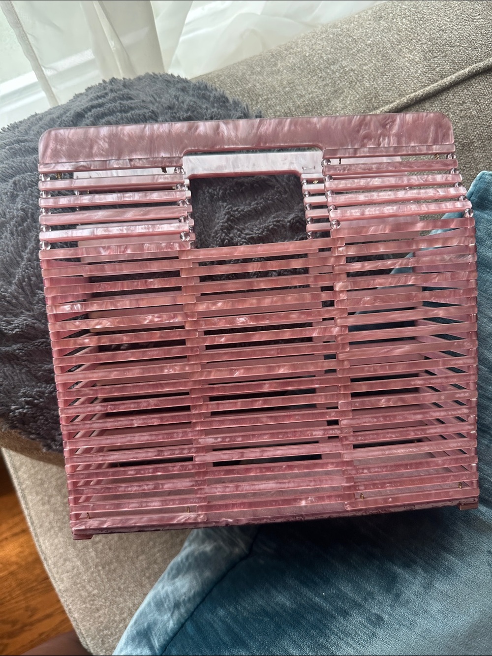 Unbranded Rose Pink Slatted Acrylic Clutch with Top Handle